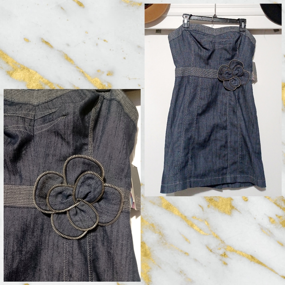 NWT Designer Denim and Zipper Mini Dress